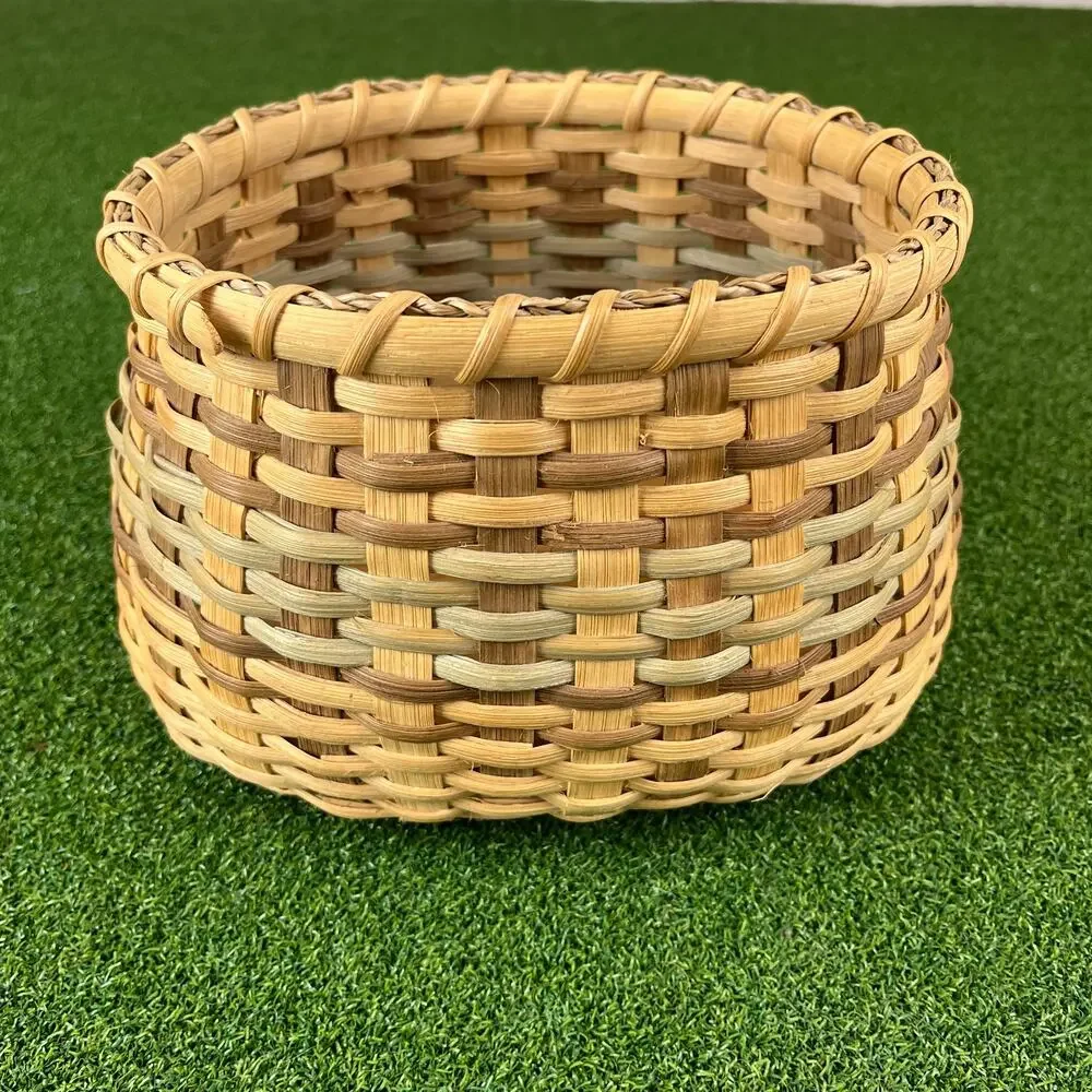 Vintage Oval Handcrafted Wooden Base Woven Storage Basket